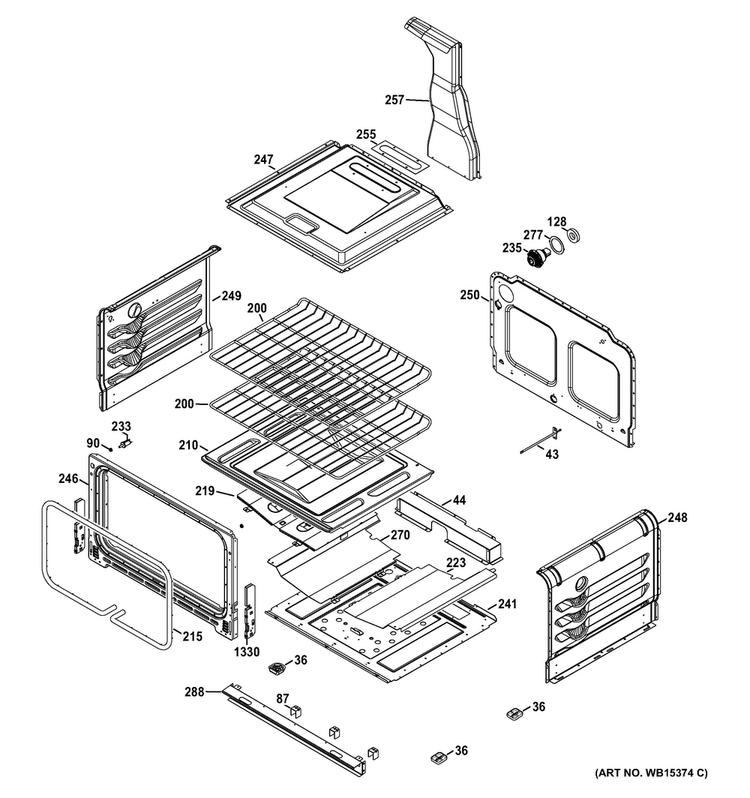 Lower Oven Diagram and Parts List for JGB850EEF1ES  General Electric Range