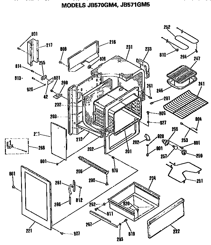 Oven Diagram and Parts List for JB571GM5BK  General Electric Range