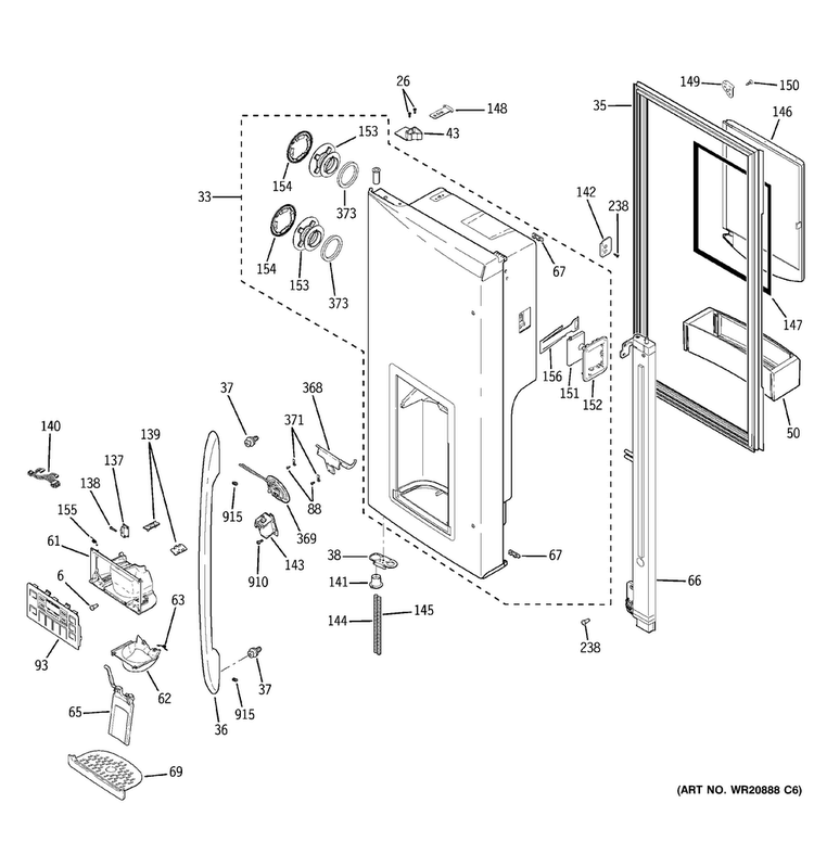 Dispenser Door Diagram and Parts List for PGSS5RKZJSS  General Electric Refrigerator