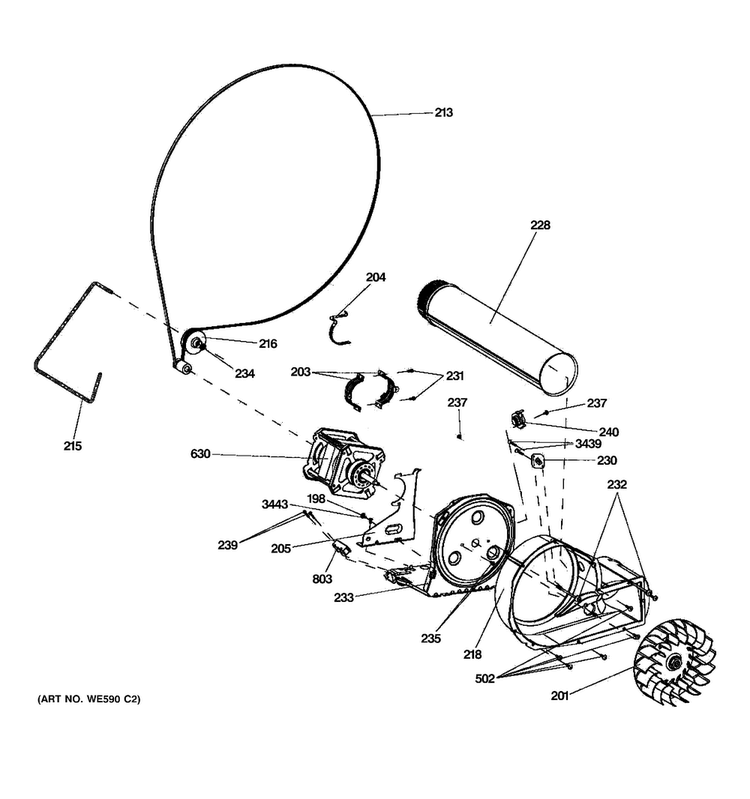 Blower & Motor Diagram and Parts List for GFDN120GD1WW  General Electric Dryer