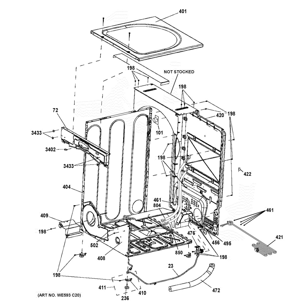 Cabinet & Top Panel Diagram and Parts List for GFD45GSPM0DG  General Electric Dryer