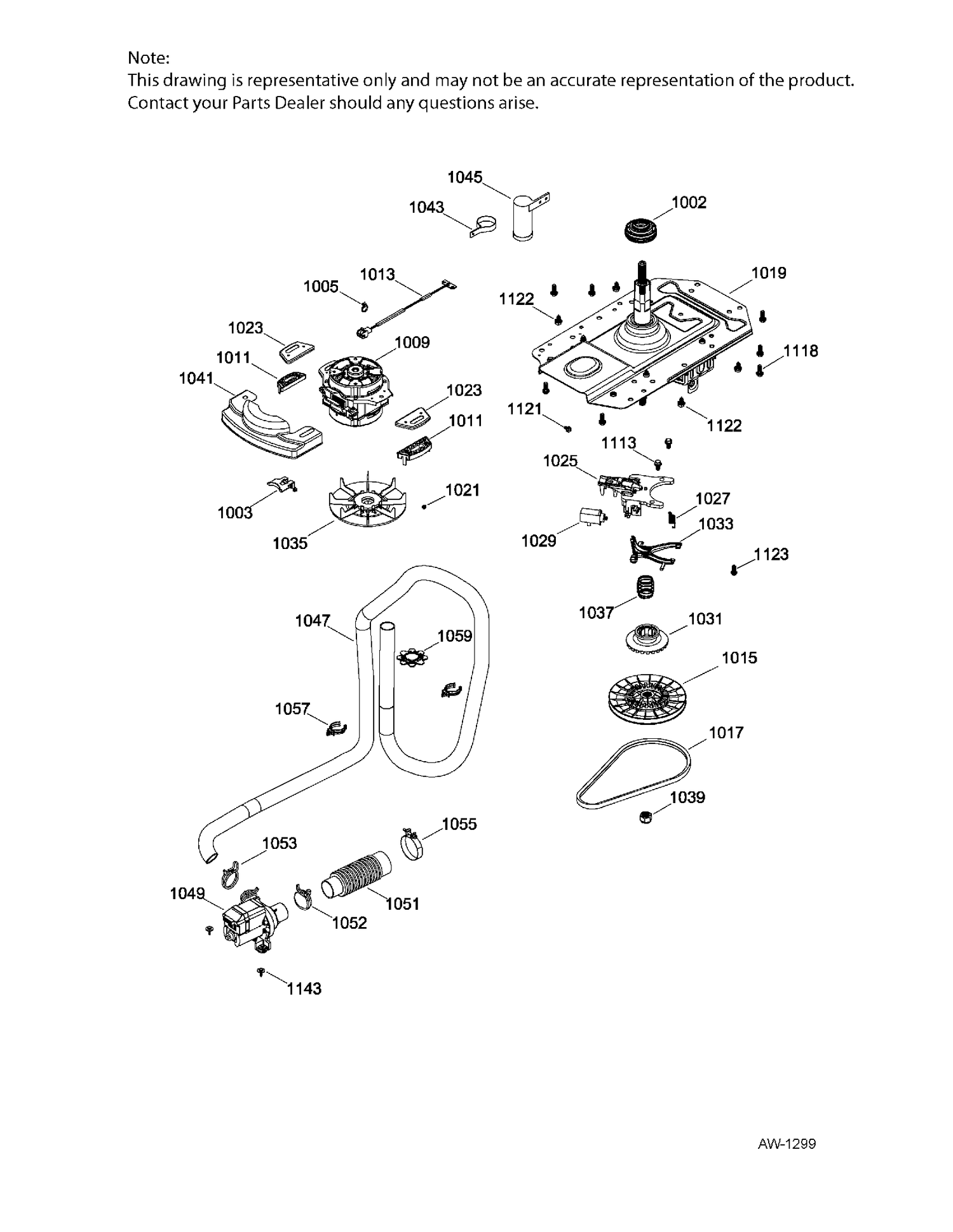 DRIVE COMPONENTS WASHER Diagram and Parts List for GUD37ESMJ1DG  General Electric Washer