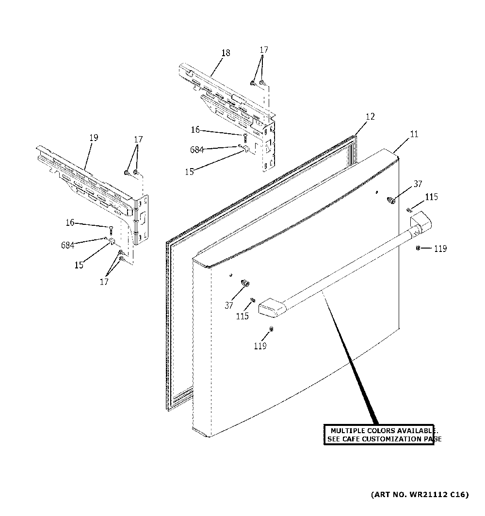 Freezer door Diagram and Parts List for CFE26KP2NNS1  General Electric Refrigerator