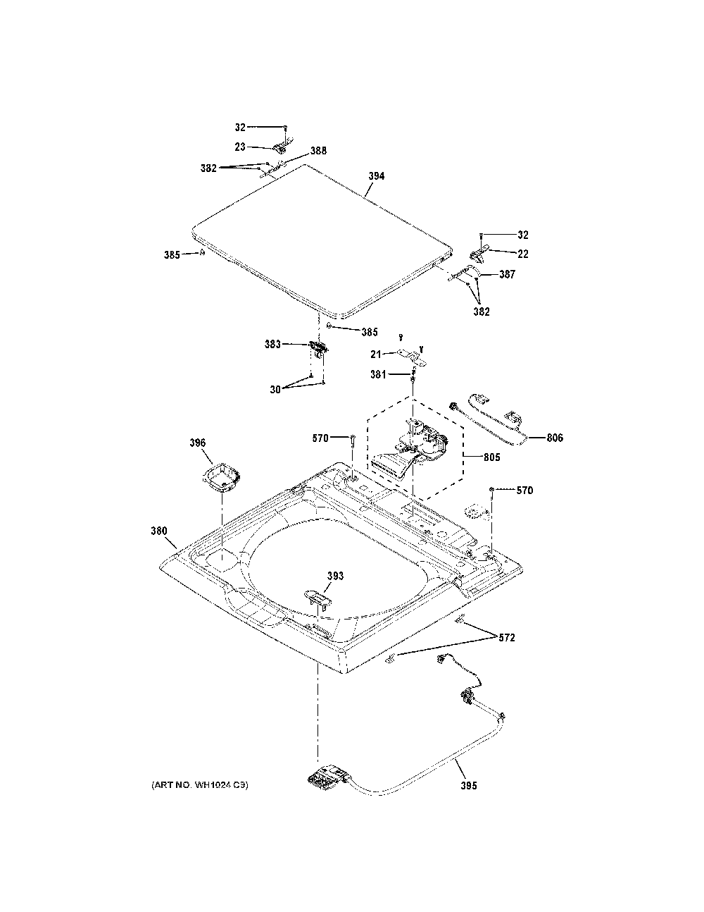 Top Panel And Lid Diagram and Parts List for GTW465ASN3WW  General Electric Washer