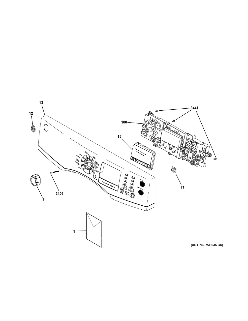 Controls & Backsplash Diagram and Parts List for GFD43GSSM0WW  General Electric Dryer