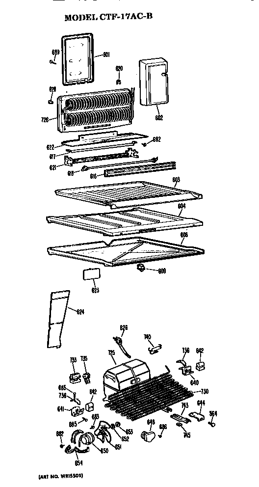 Unit Parts Diagram and Parts List for CTF17ACB  Hotpoint Refrigerator