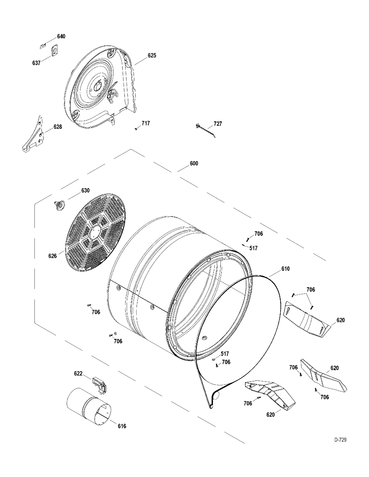 DRUM Diagram and Parts List for PTMX910GMWW0  General Electric Dryer