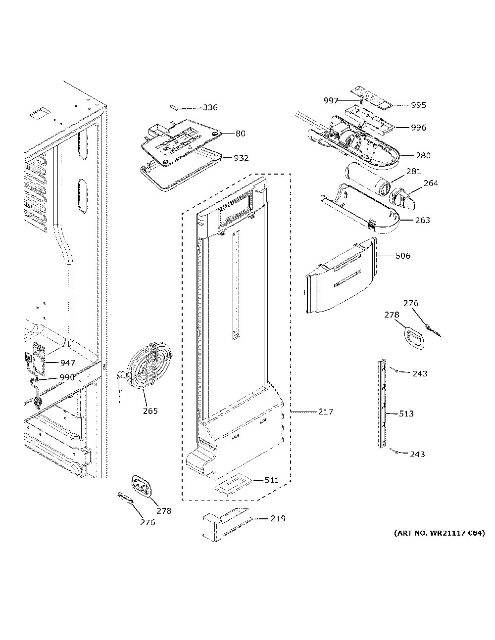 Fresh food section Diagram and Parts List for GNE27JMMNFES  General Electric Refrigerator