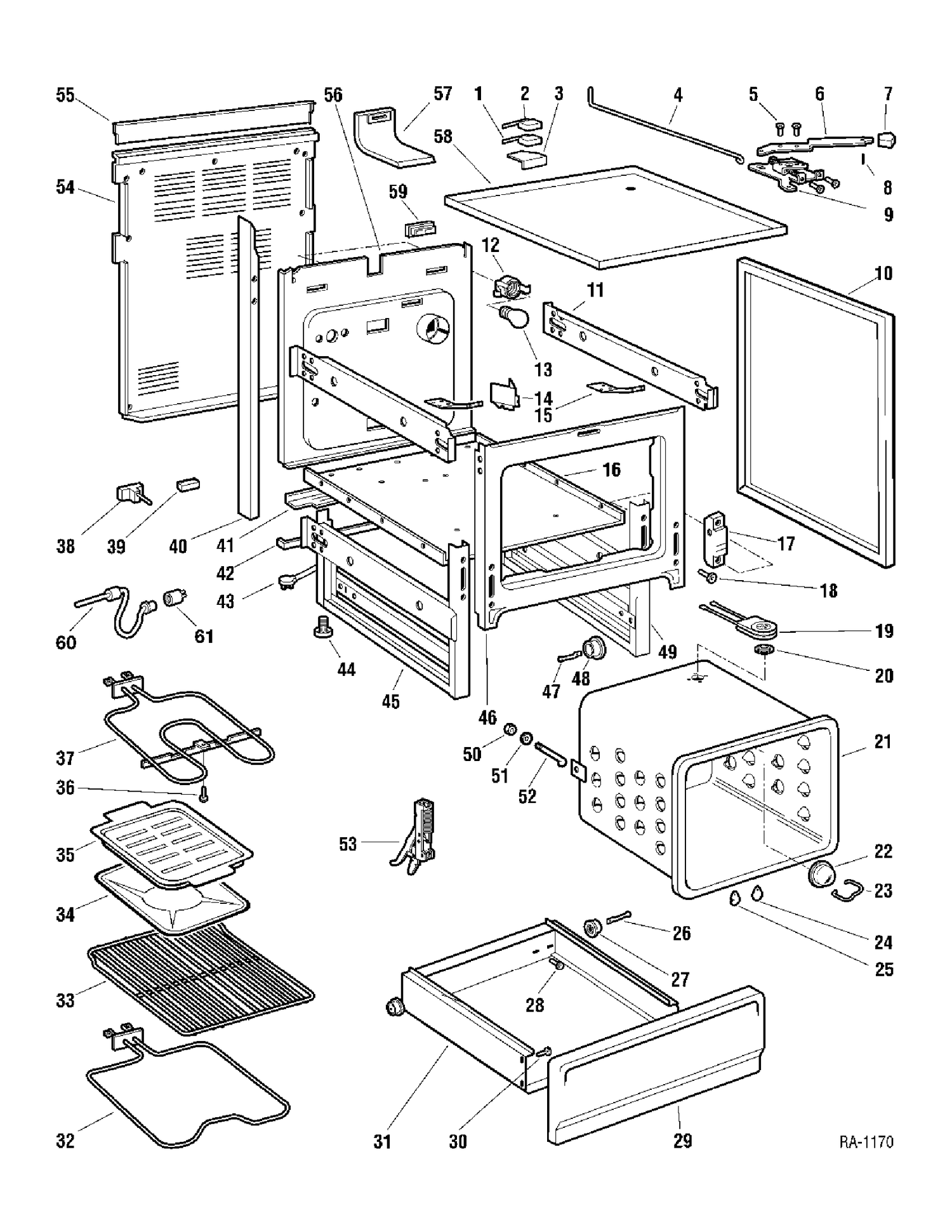 CHASSIS Diagram and Parts List for GRCR3960ZBB-3  General Electric Range