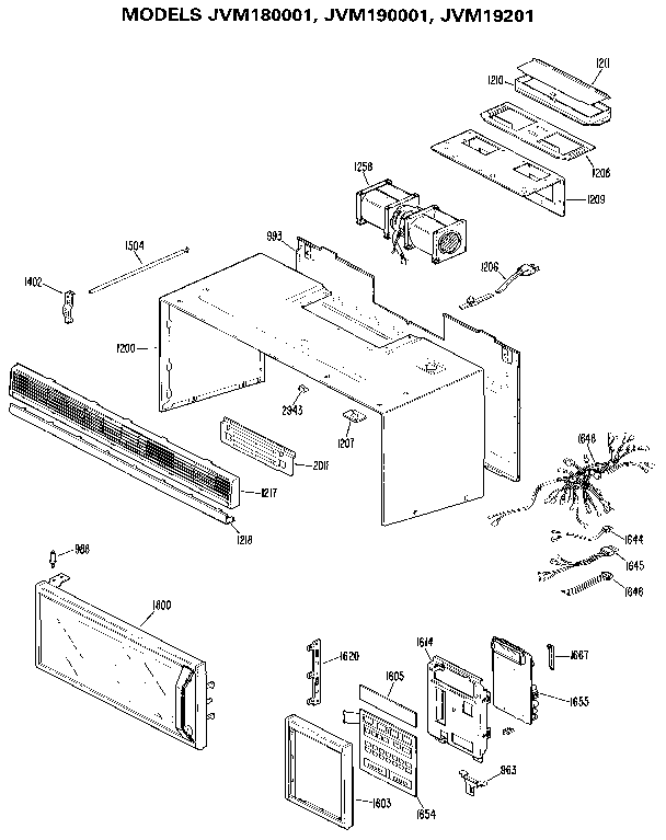 Cover/door And Control Panel Diagram and Parts List for JVM19201  General Electric Microwave