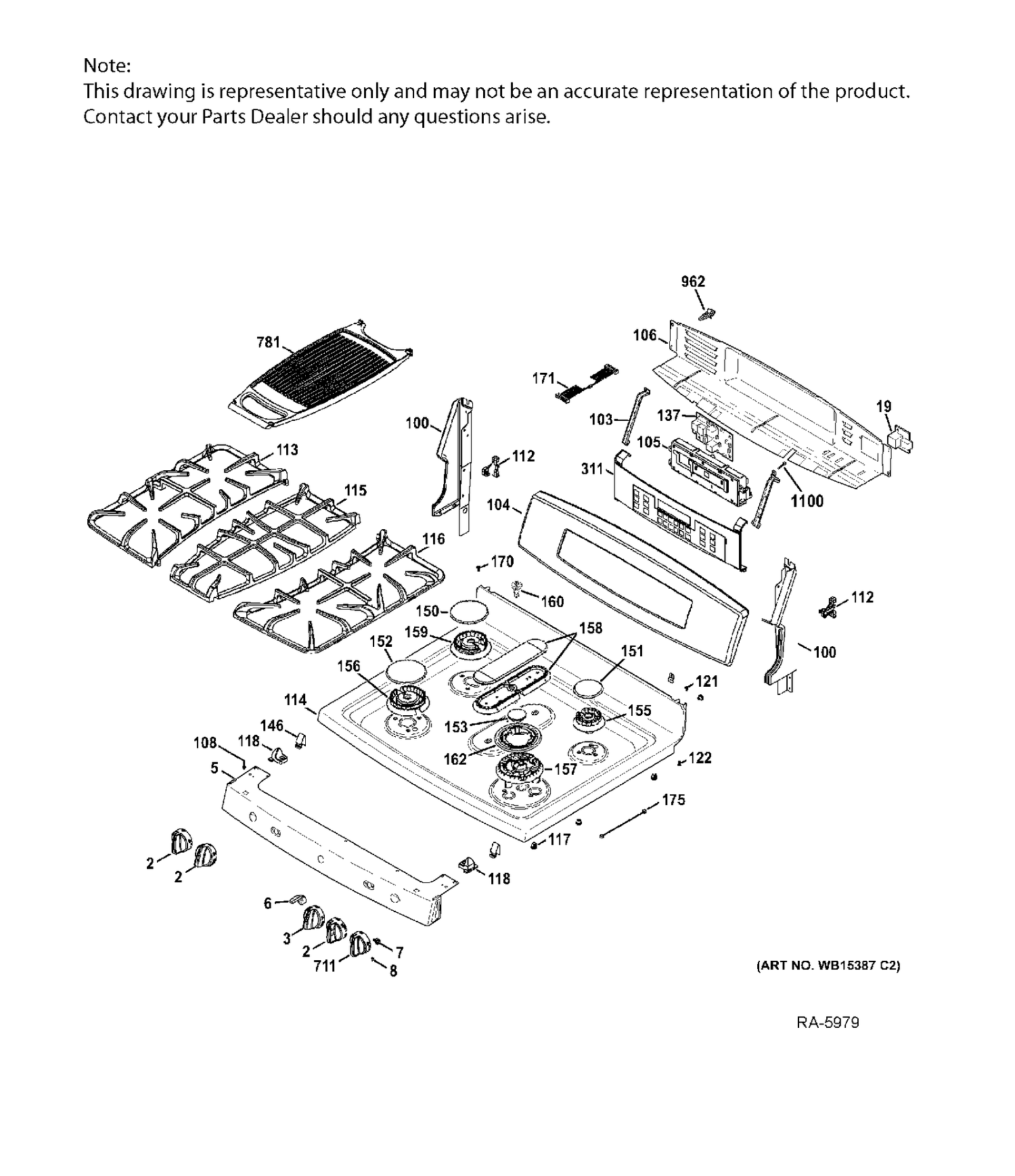 CONTROL PANEL & COOKTOP Diagram and Parts List for PCGB950SEF2SS  General Electric Range