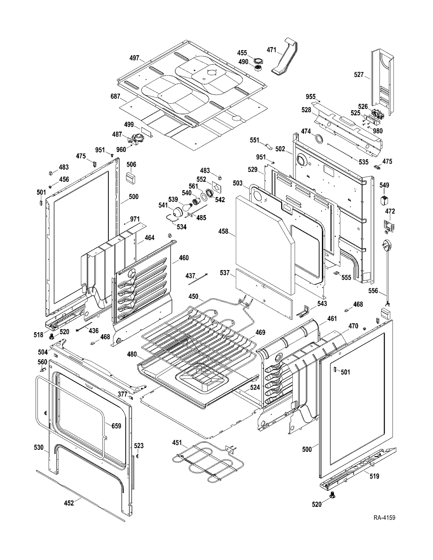 CHASSIS PARTS Diagram and Parts List for JCBP660DT1WW  General Electric Range