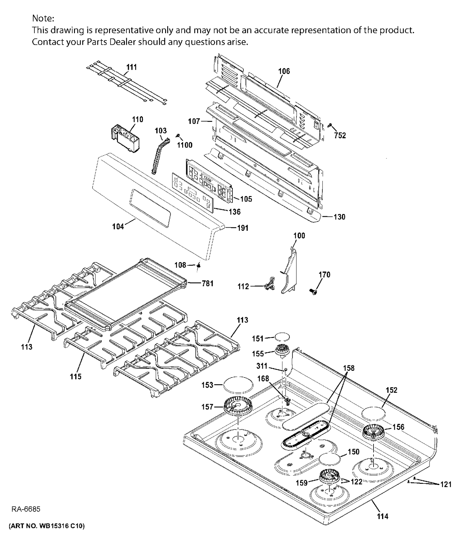 CONTROL PANEL & COOKTOP Diagram and Parts List for JCGBS66EEK1ES  General Electric Range