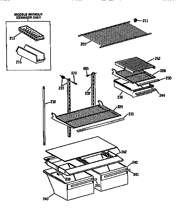 Shelf Assembly Diagram and Parts List for TBX18DASJRWH  General Electric Refrigerator
