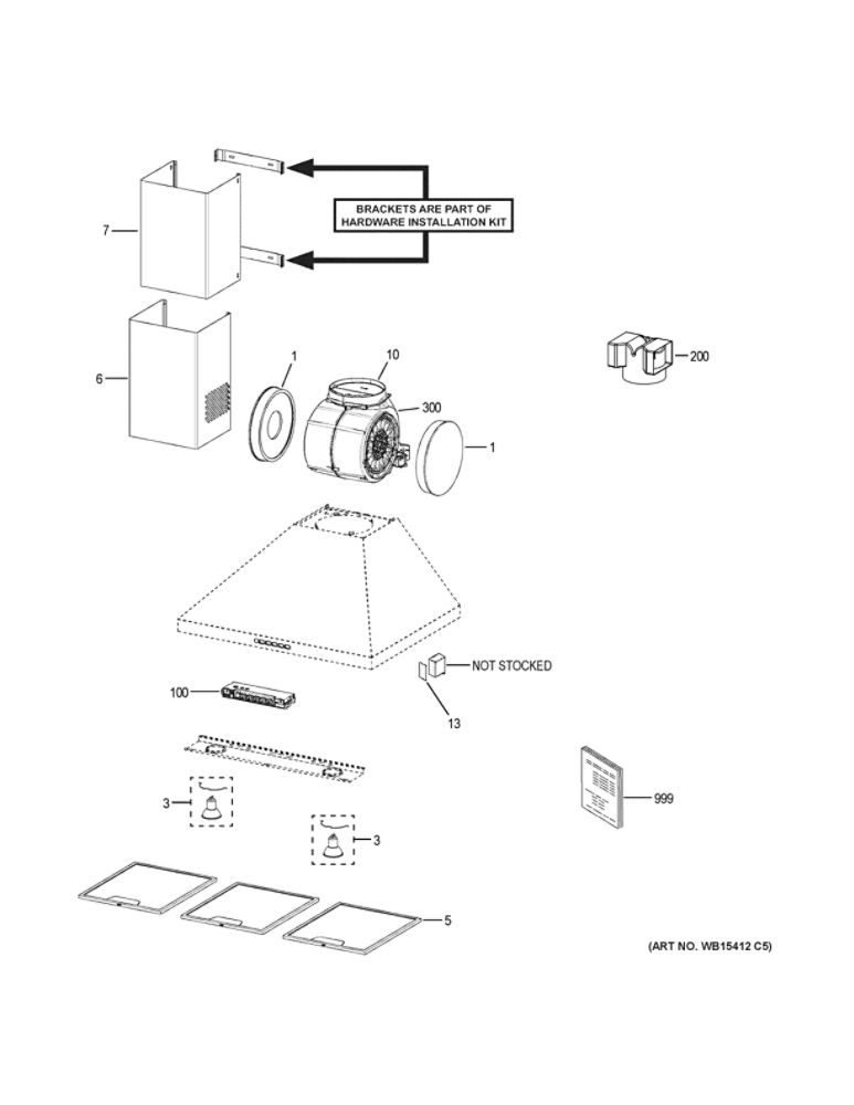 Range Hood Diagram and Parts List for JVW5361FJ1DS  General Electric Range Hood