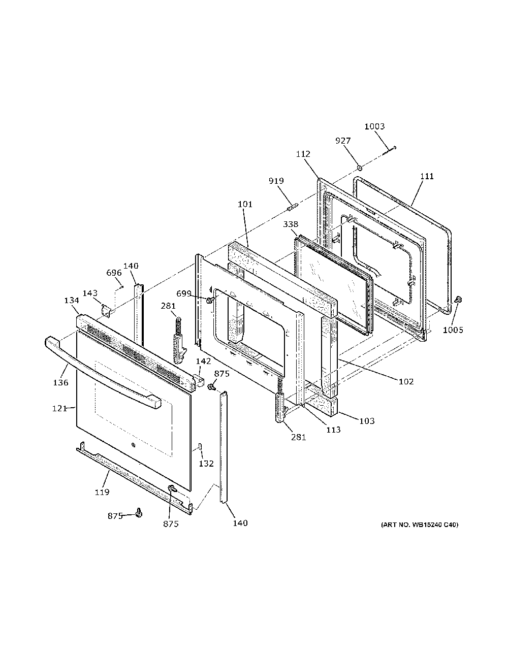 Door Diagram and Parts List for JB655DK6WW  General Electric Range