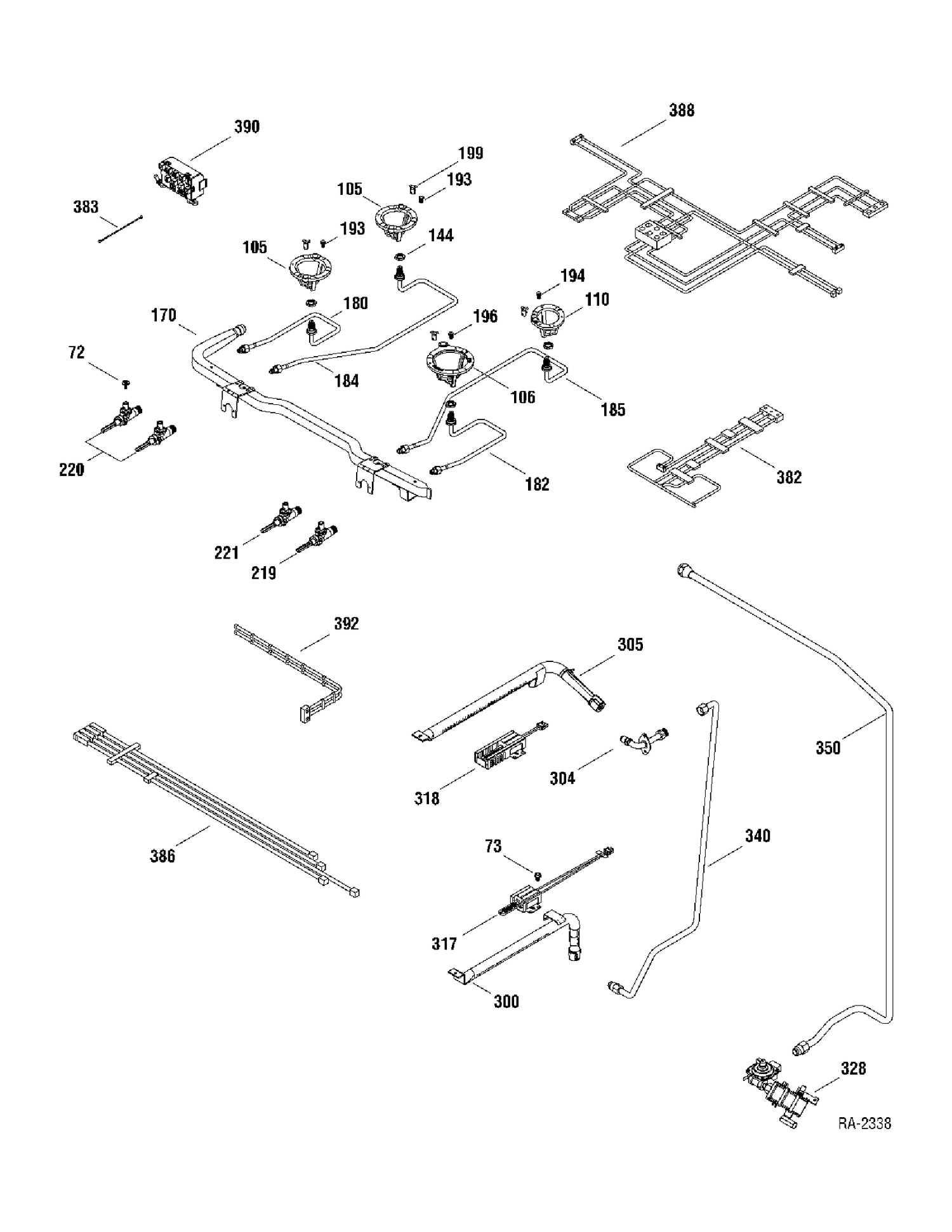 GAS & BURNER PART Diagram and Parts List for 147261  General Electric Range