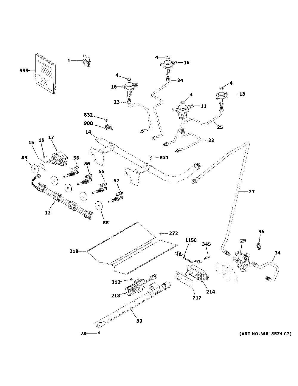 Gas & burner parts Diagram and Parts List for JGAS640RM2SS  General Electric Range