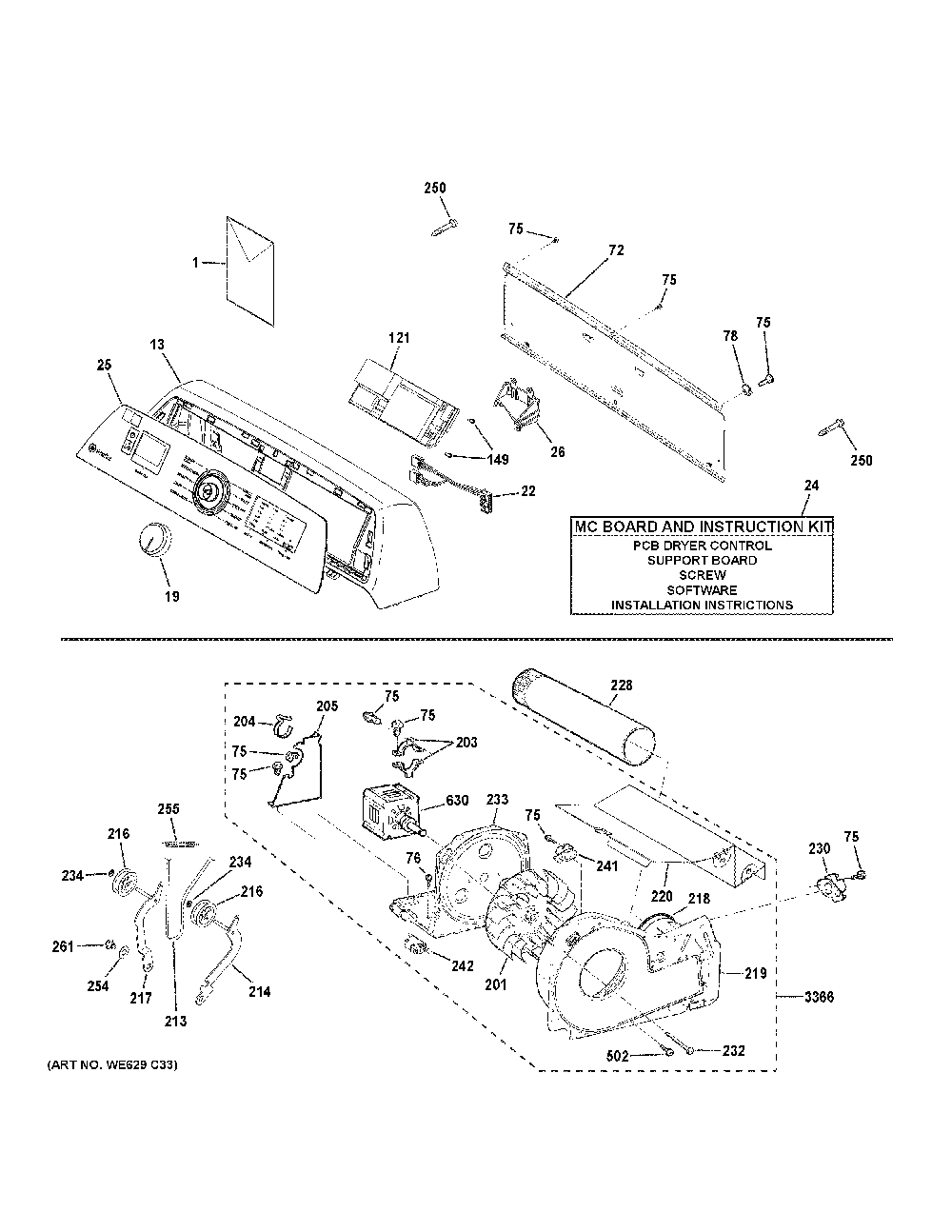 Backsplash, Blower And Motor Assembly Diagram and Parts List for PTD90GBPT0DG  General Electric Dryer