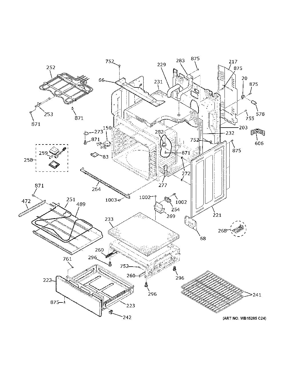 Body Parts Diagram and Parts List for PB935BP3TS  General Electric Range