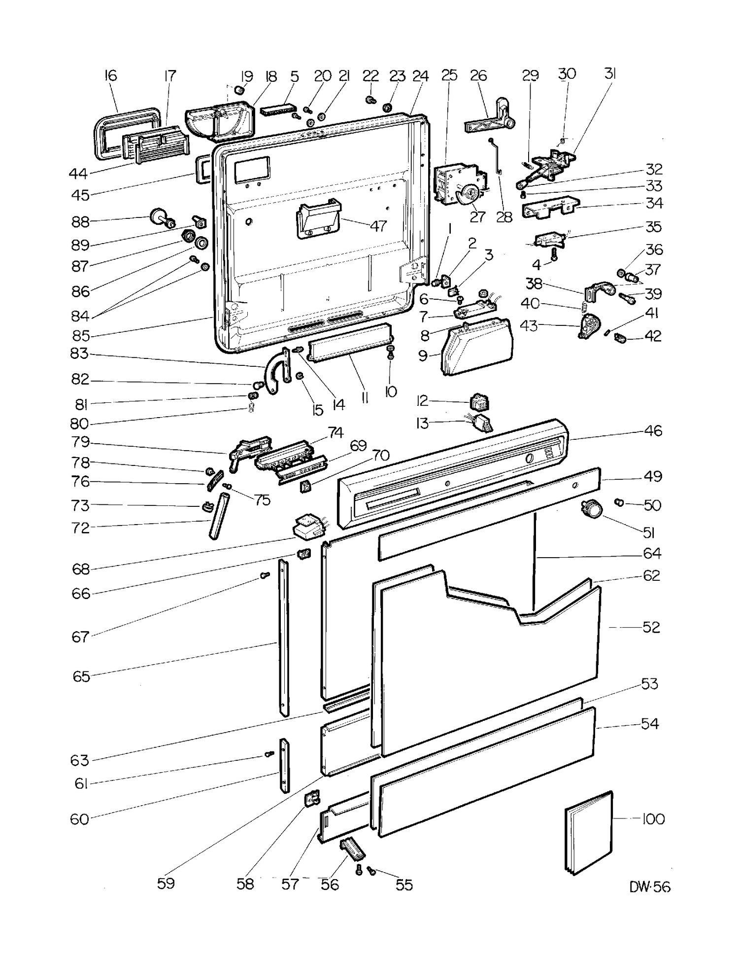 DOOR & ESCUTCHEON PARTS Diagram and Parts List for 40290117  General Electric Dishwasher
