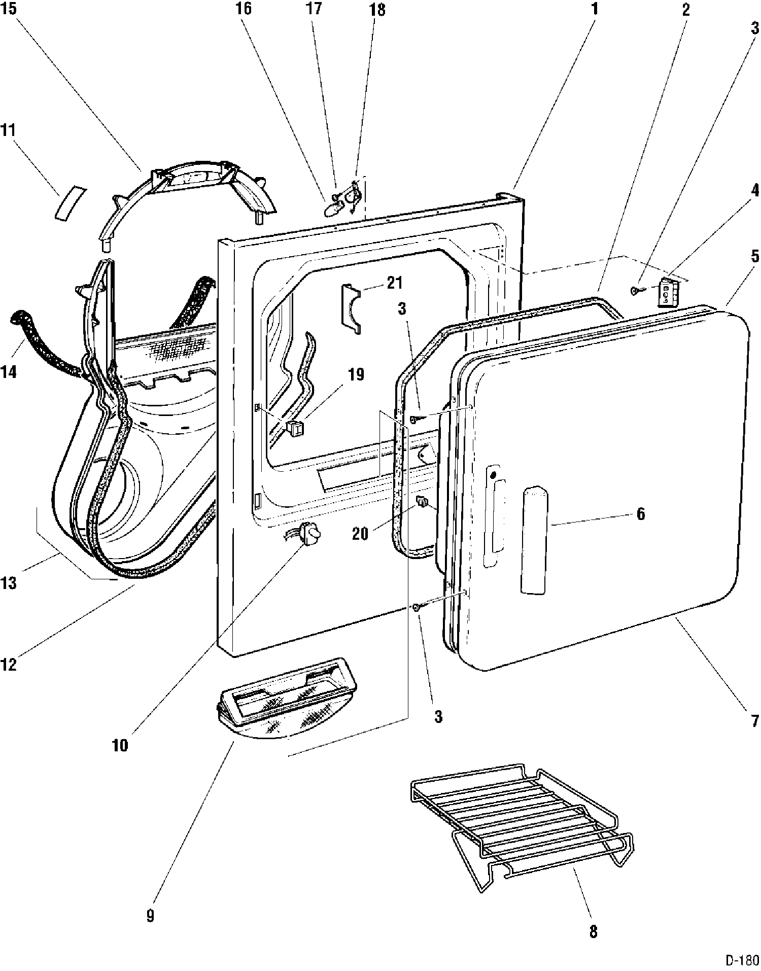 CABINET FRONT & DOOR Diagram and Parts List for 633617  General Electric Dryer