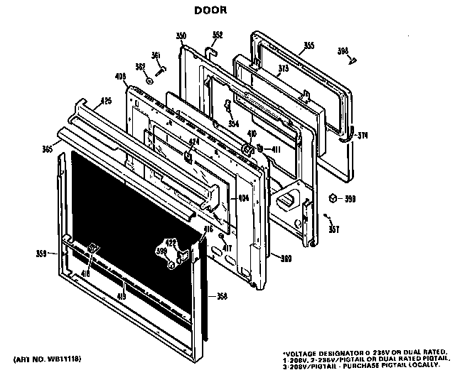 Door Diagram and Parts List for JKP16GJ5  General Electric Wall Oven
