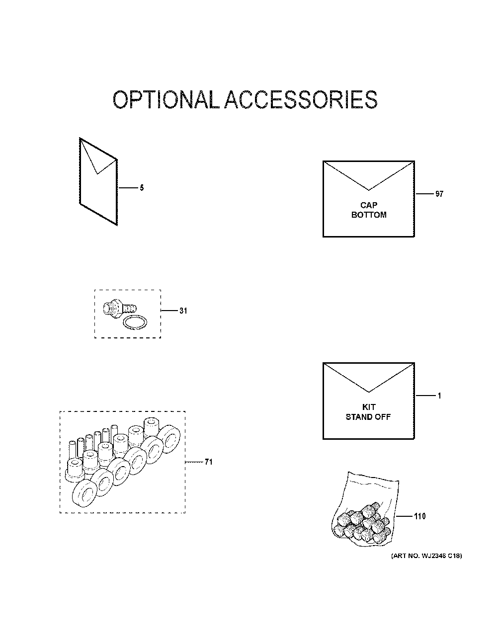 Optional Accessories Diagram and Parts List for NF80X060V3A05  General Electric Furnace