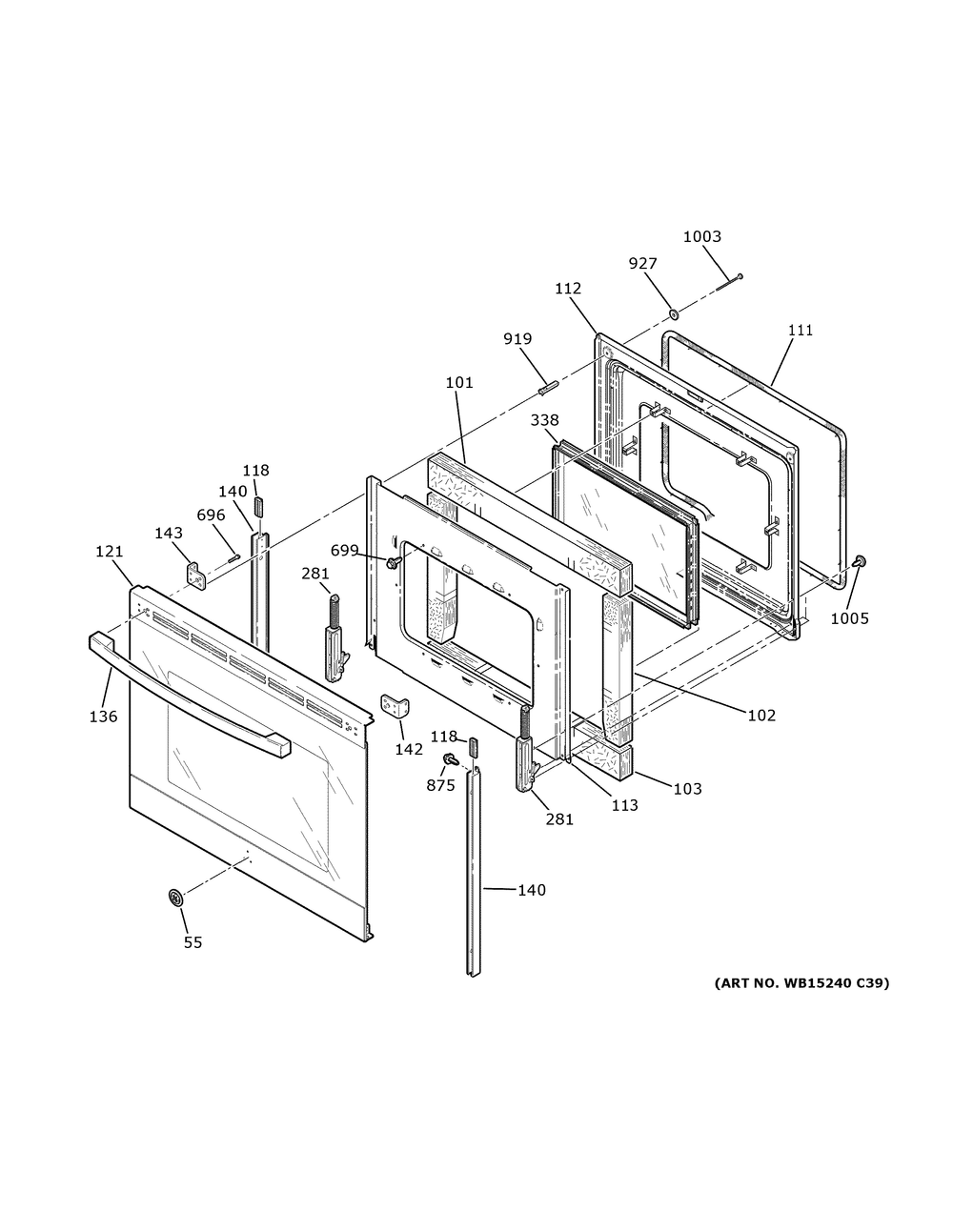 Door Diagram and Parts List for JB735EP3ES  General Electric Range