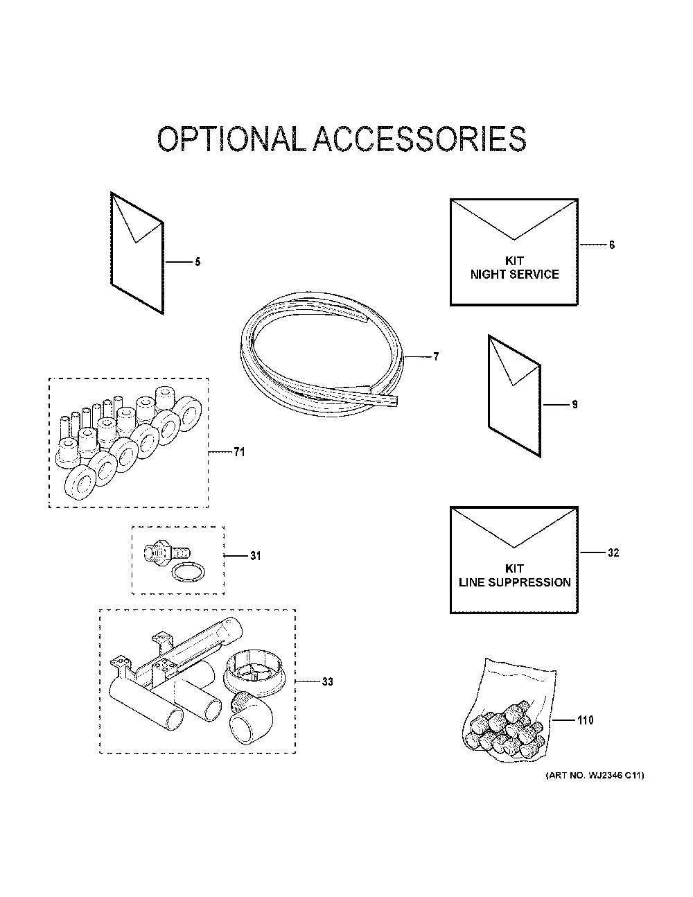 Optional Accessories Diagram and Parts List for NF97U070M3B00  General Electric Furnace