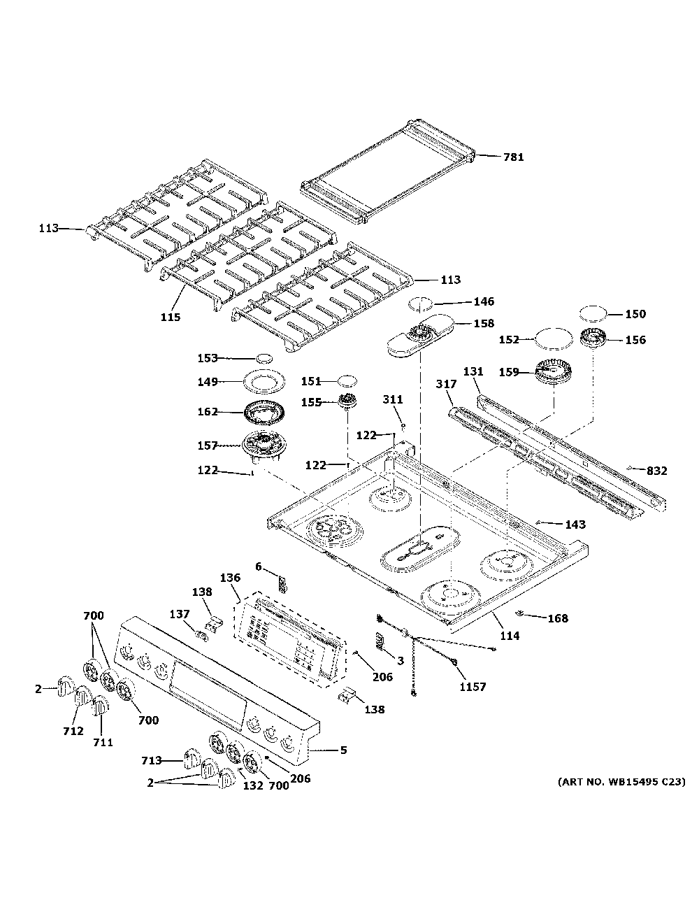 Control Panel And Cooktop Diagram and Parts List for PGS960YP2FS  General Electric Range