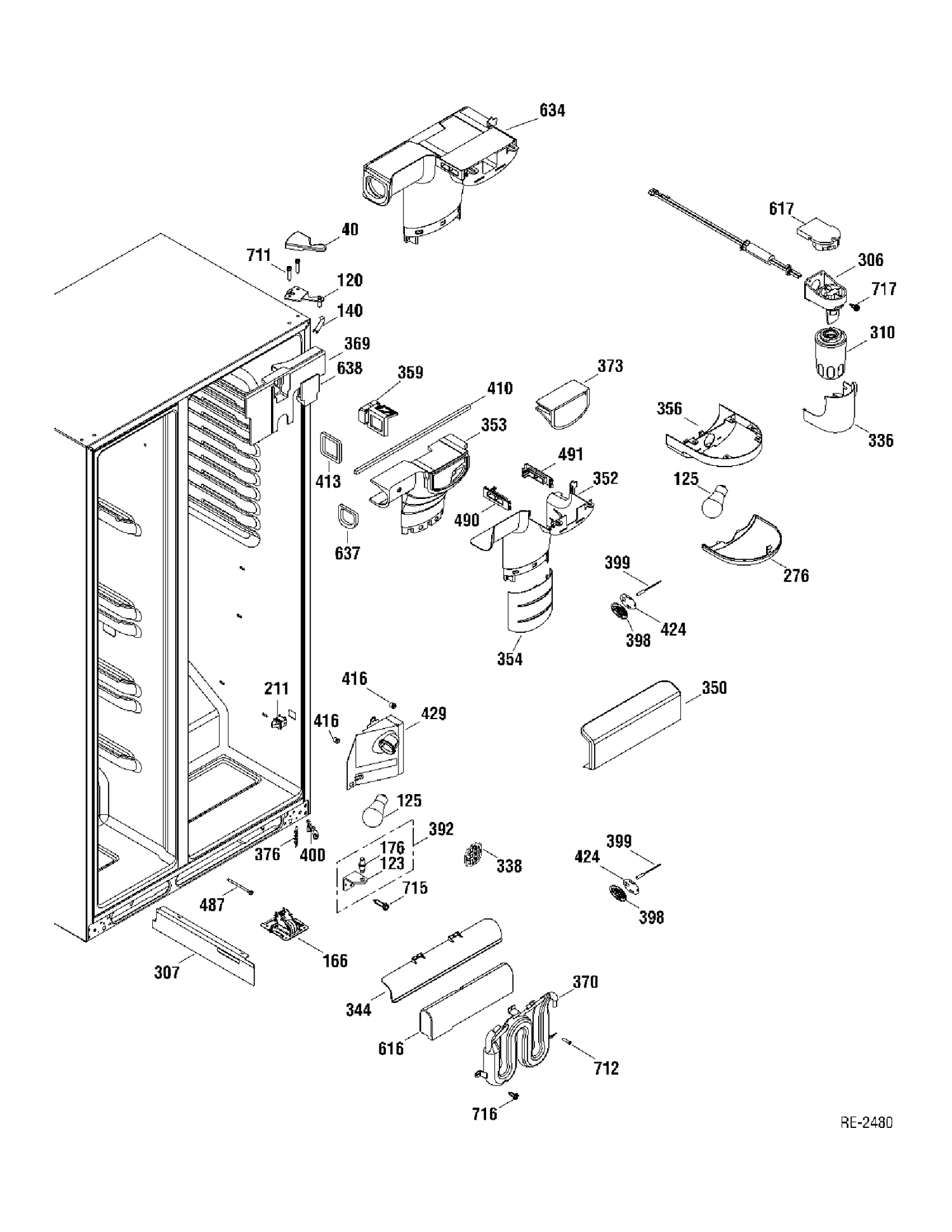 FF SECTION Diagram and Parts List for GLR25UGTABS  General Electric Refrigerator