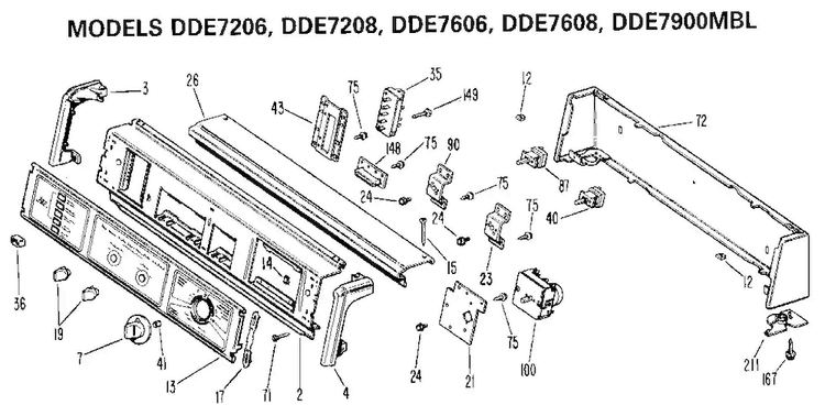 Backsplash Diagram and Parts List for DDE7608  General Electric Dryer
