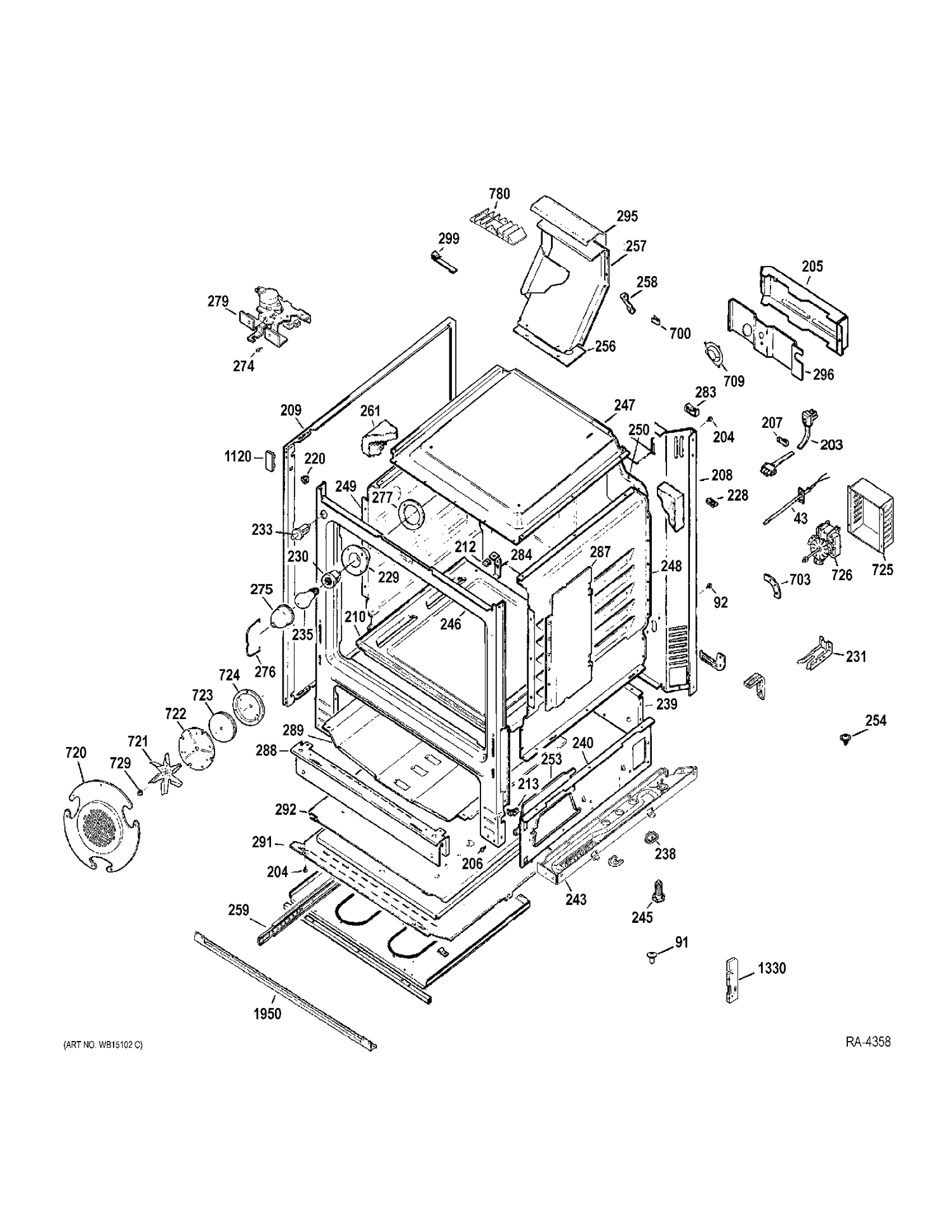 BODY Diagram and Parts List for PCGB910DET1BB  General Electric Range