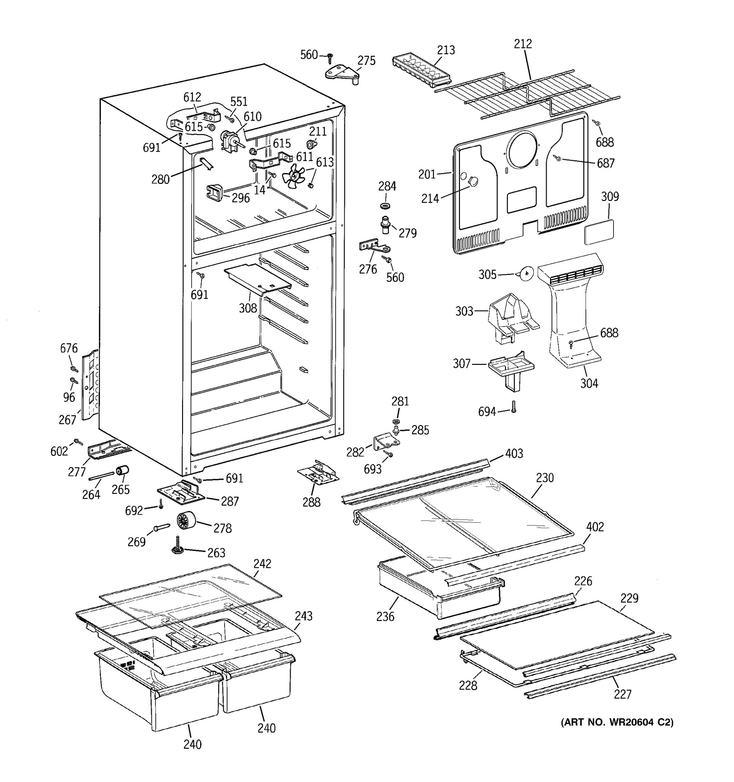 CABINET Diagram and Parts List for MTS18GBSFRWW  General Electric Refrigerator