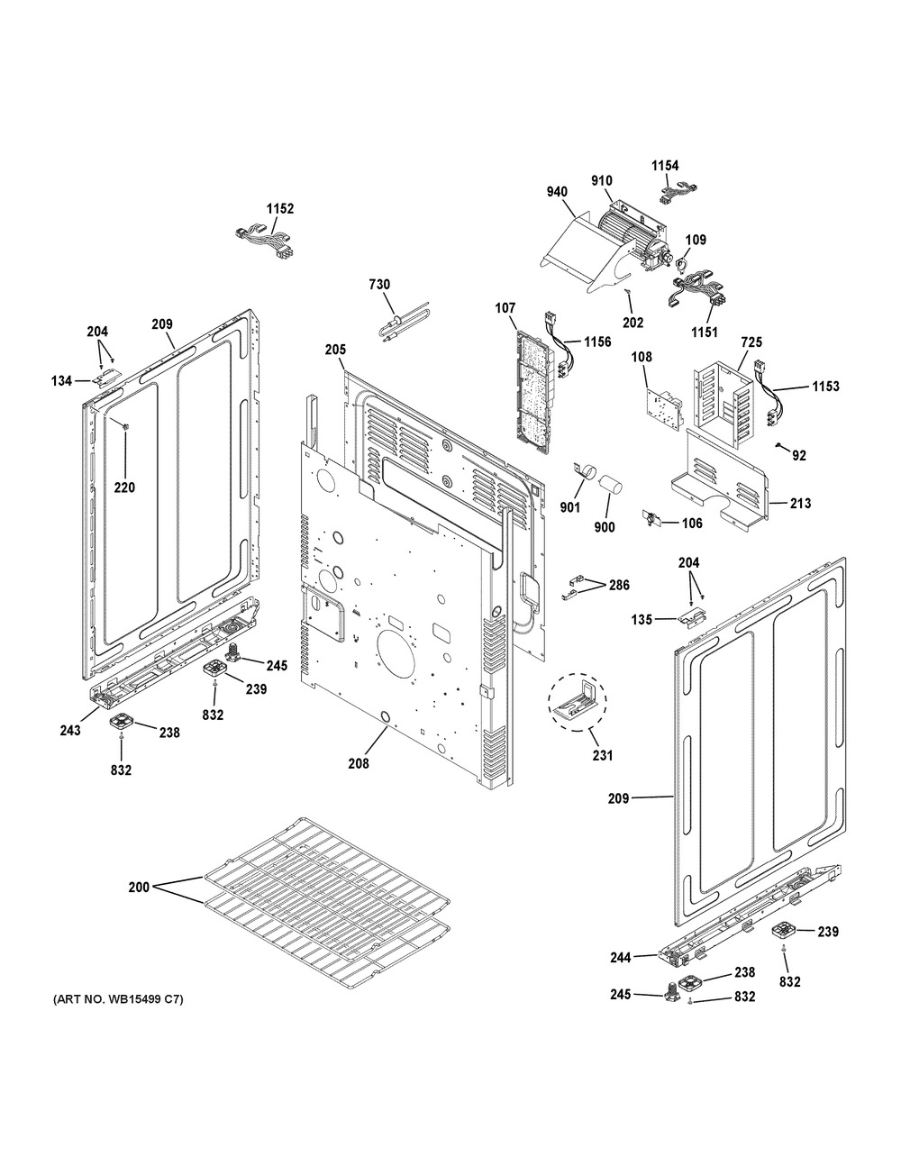 Body Parts Diagram and Parts List for C2S950P2M1S1  General Electric Range