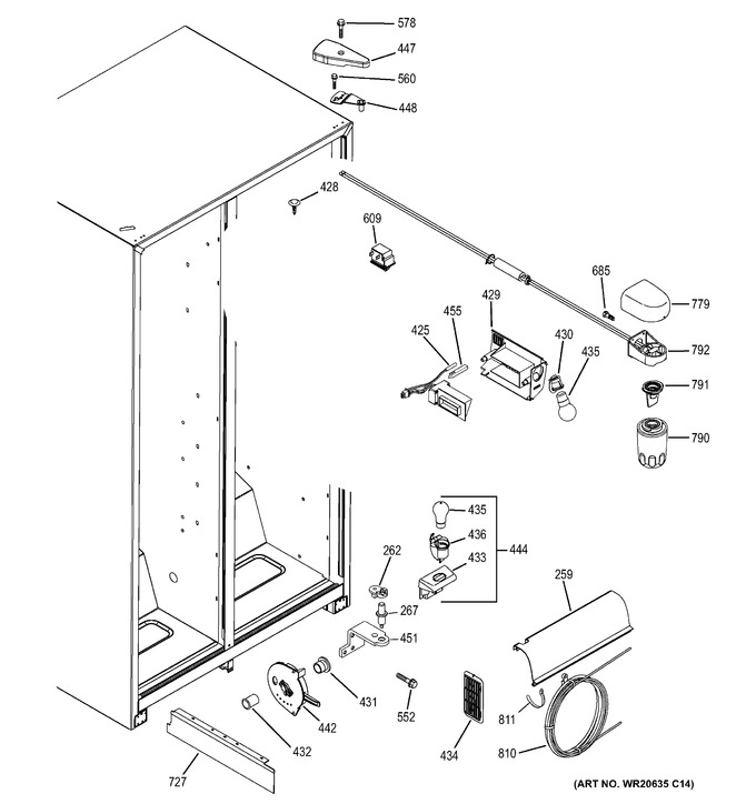 Fresh Food Section Diagram and Parts List for GSH22JGDCCC  General Electric Refrigerator