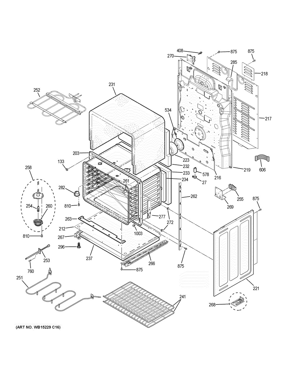 Lower Oven Diagram and Parts List for JB860DJ6BB  General Electric Range