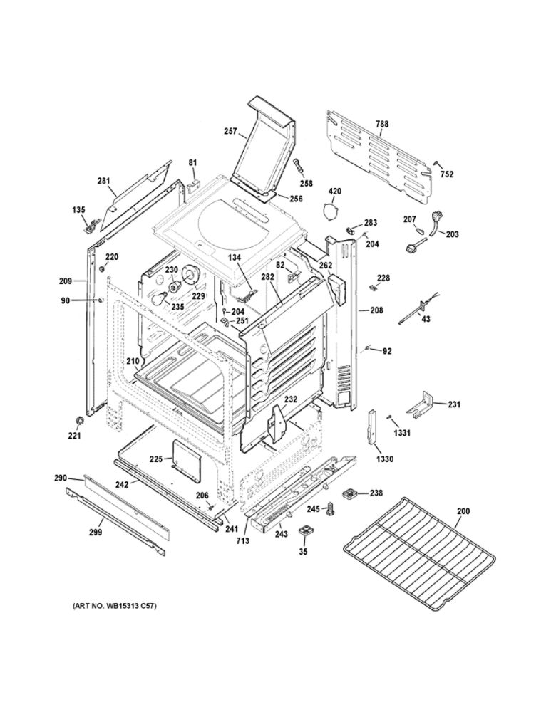 Body Parts Diagram and Parts List for JGBS66REK6SS  General Electric Range