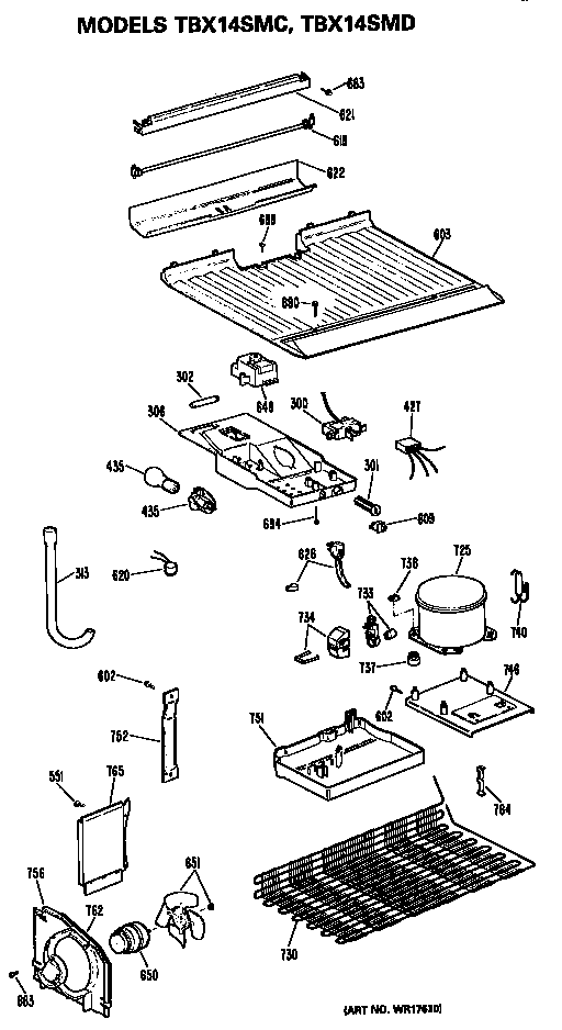 Unit Diagram and Parts List for TBX14SMCRHA  General Electric Refrigerator