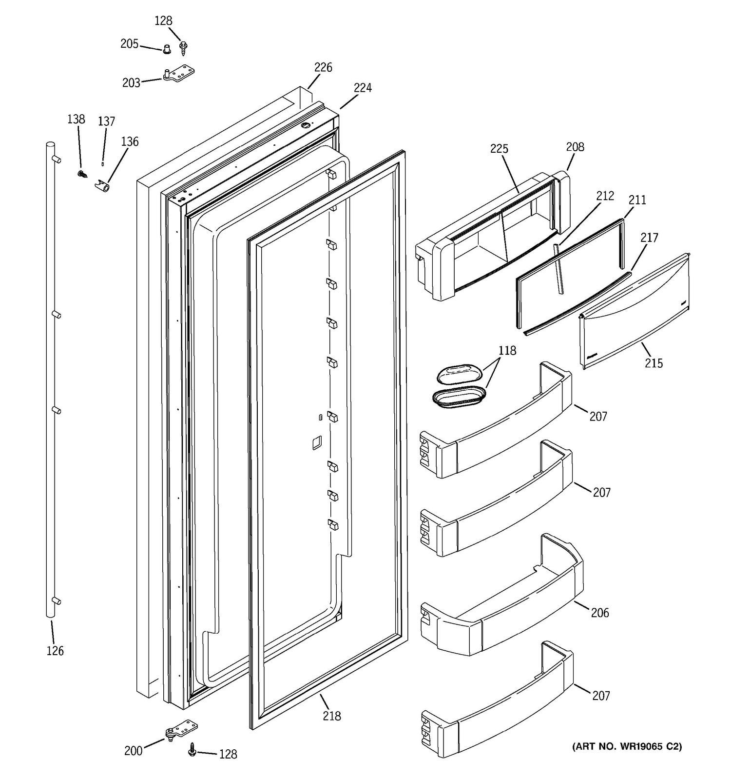 FRESH FOOD DOOR Diagram and Parts List for ZISS360NRKSS  General Electric Refrigerator