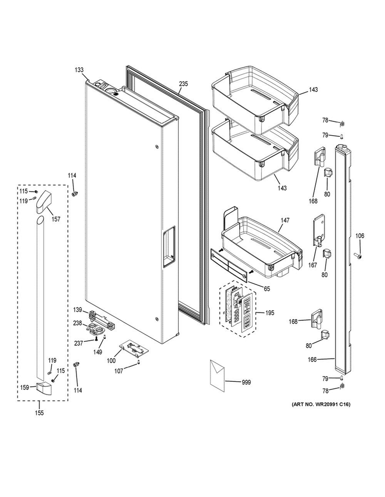 Fresh Food Door - Lh Diagram and Parts List for CWE23SSHJSS  General Electric Refrigerator