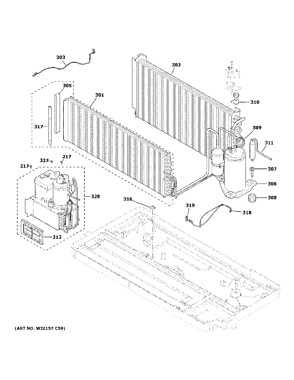 Sealed System Diagram and Parts List for AZ45E12DBMW7  General Electric Air Conditioner