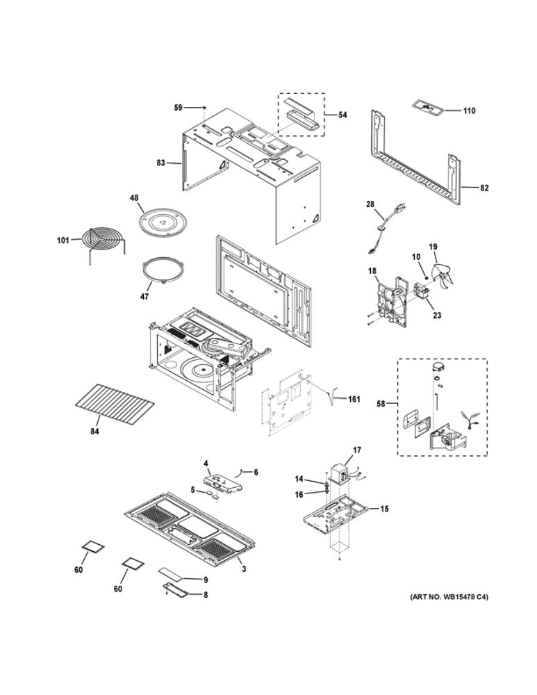 Oven Cavity Parts 2 Diagram and Parts List for PVM9179DK2BB  General Electric Microwave