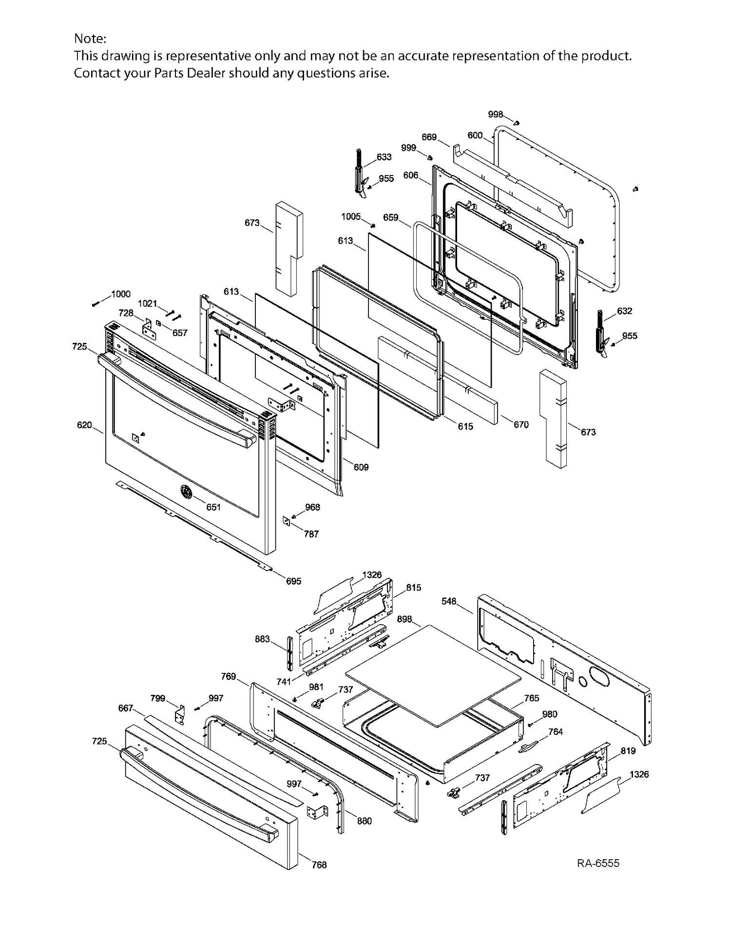 DOOR & DRAWER PARTS Diagram and Parts List for JCS860EF2ES  General Electric Range