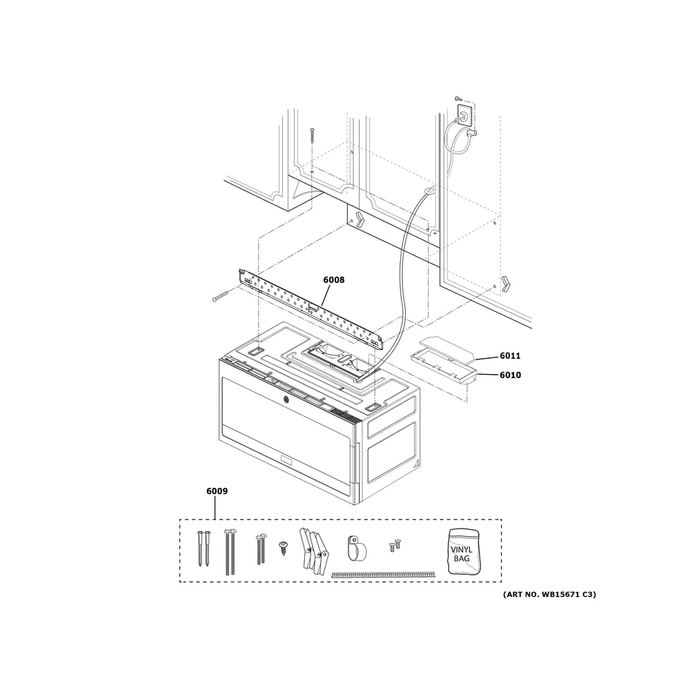 Installation Parts Diagram and Parts List for PVM9005RY1SS  General Electric Range Hood
