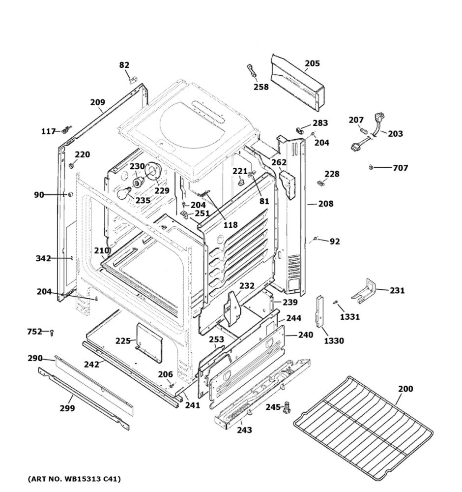 Body Parts Diagram and Parts List for JGBS30DEK5WW  General Electric Range