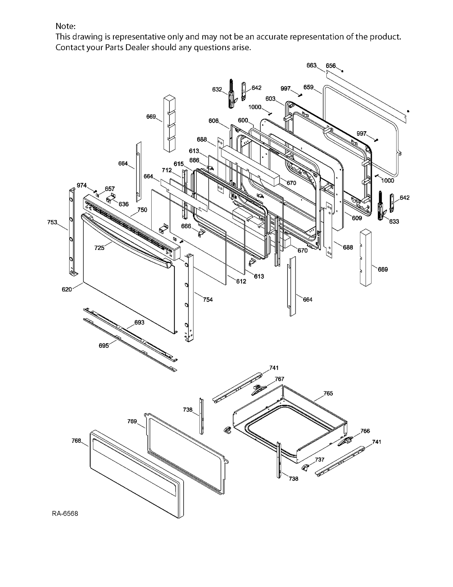 DOOR & DRAWER PARTS Diagram and Parts List for JCB630DJ2WW  General Electric Range