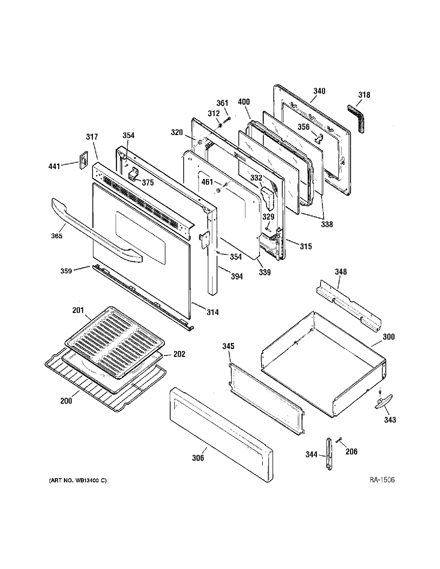 DOOR Diagram and Parts List for 15785-0  General Electric Range