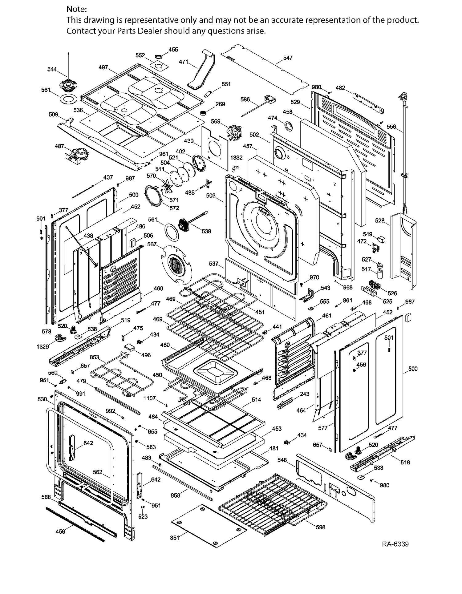 BODY PARTS Diagram and Parts List for PCB980SF2SS  General Electric Range